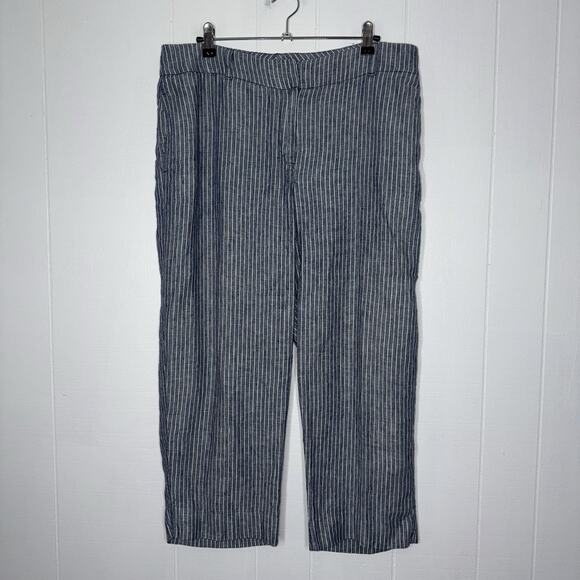 Chico's Pants - Chico’s Women’s 100% Linen Striped Crop Pants Blue Size 1.5 US 10